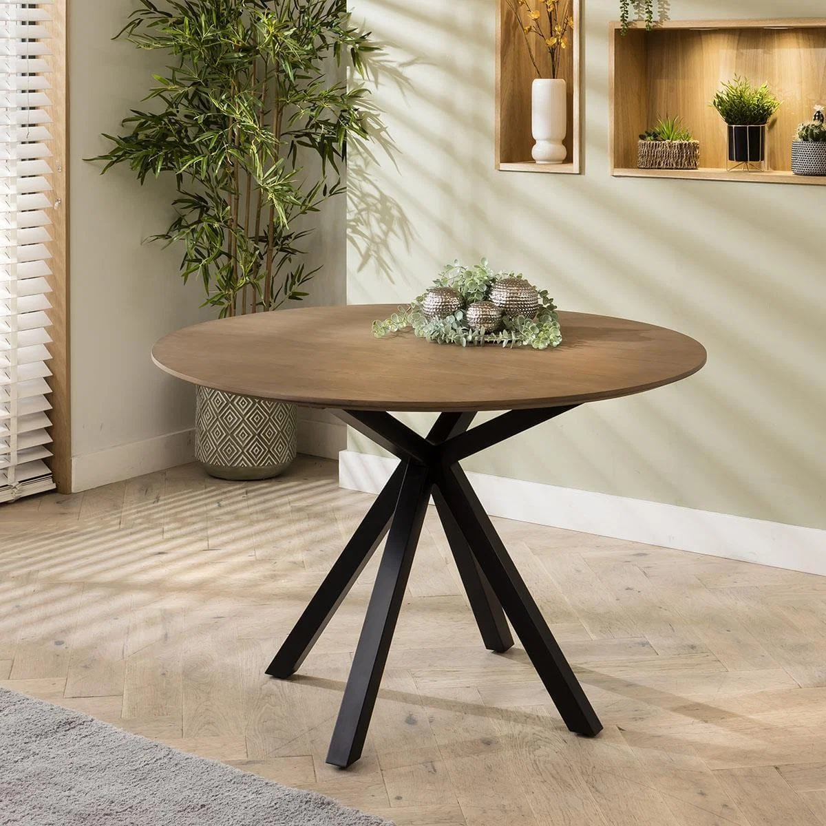 Contemporary Stained Round Solid Wooden Dining Set For 4 Red Velvet – image 7
