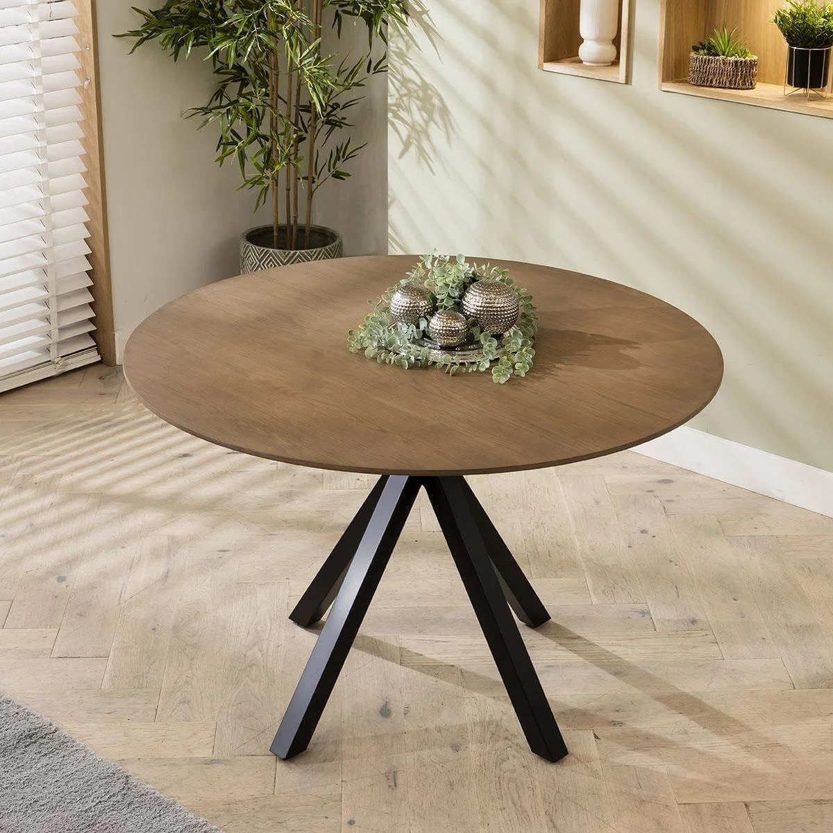 Contemporary Stained Round Solid Wooden Dining Set For 4 Red Velvet – image 8