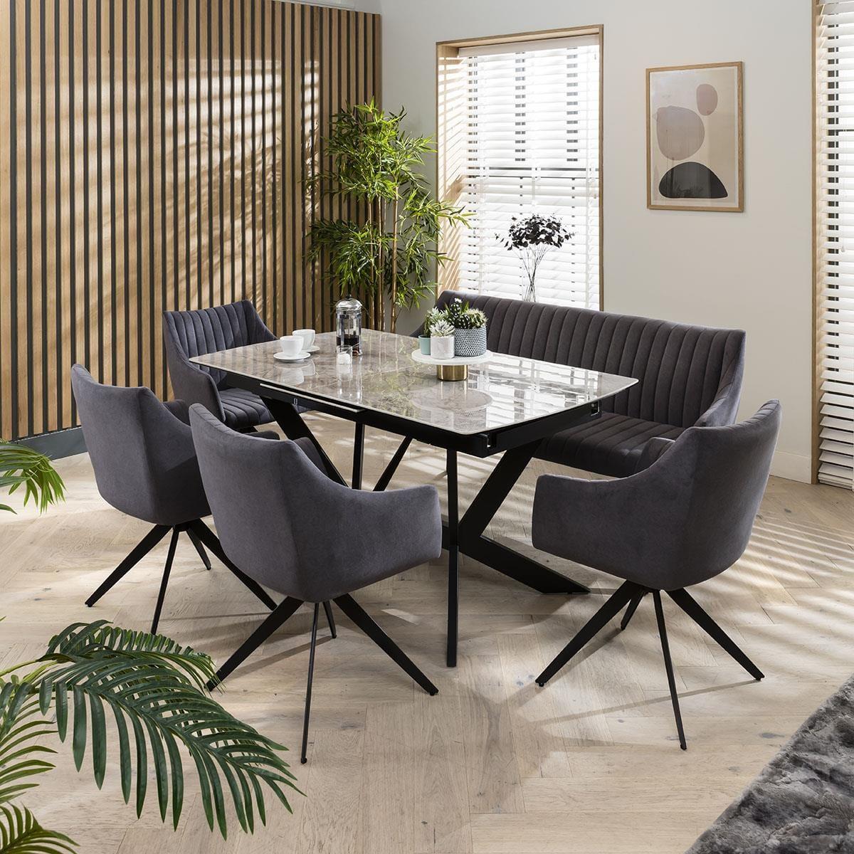 Premium Bench Dining Set - 6 Seater - Extendable Grey Ceramic Marble Table – image 2