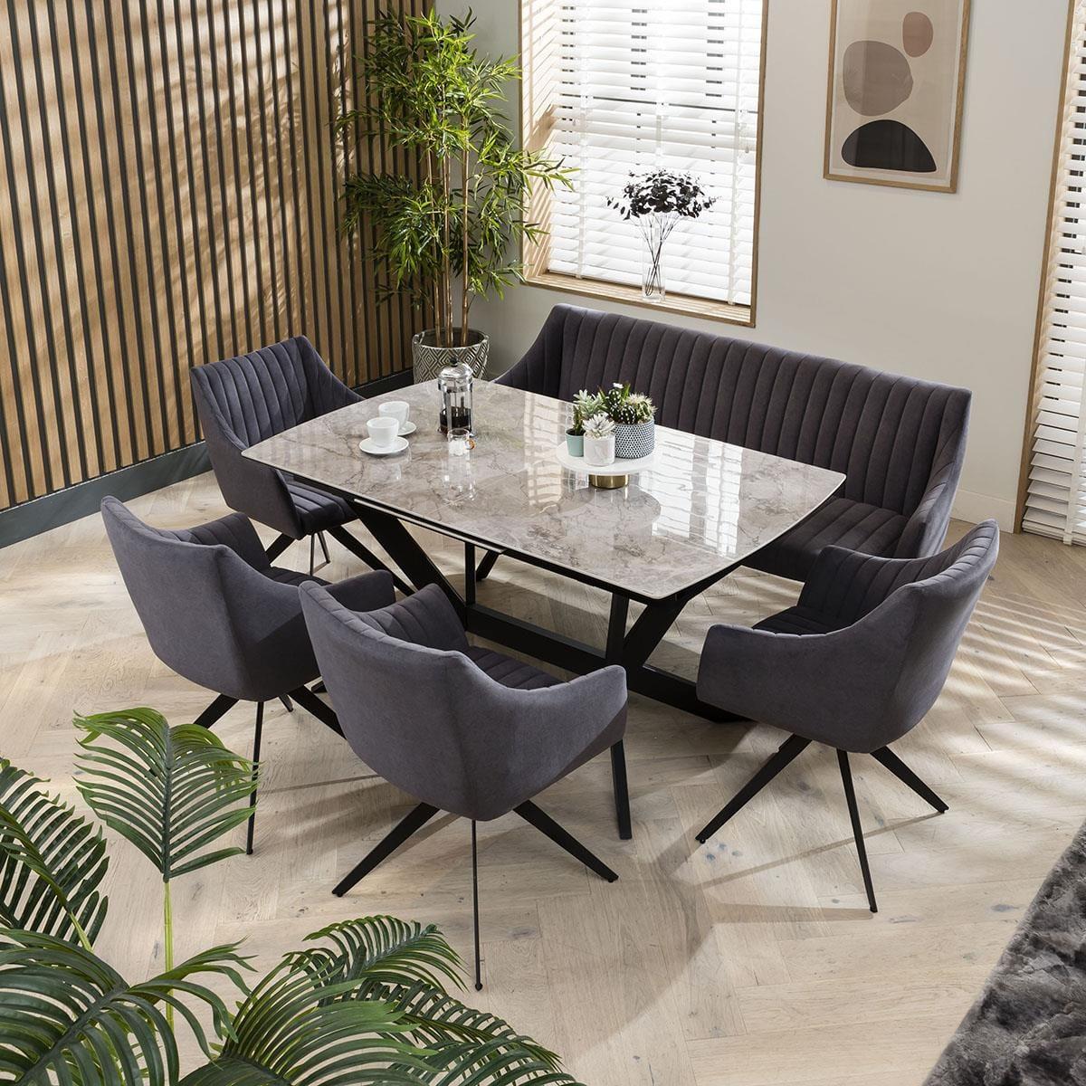 Premium Bench Dining Set - 6 Seater - Extendable Grey Ceramic Marble Table – image 3