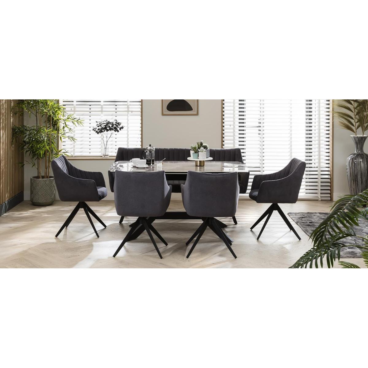Premium Bench Dining Set - 6 Seater - Extendable Grey Ceramic Marble Table – image 4