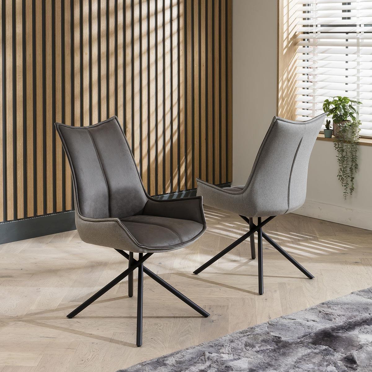 Premium Dining Set 4 Seater Round Grey Ceramic Marble Dining Table And Grey Chairs – image 5