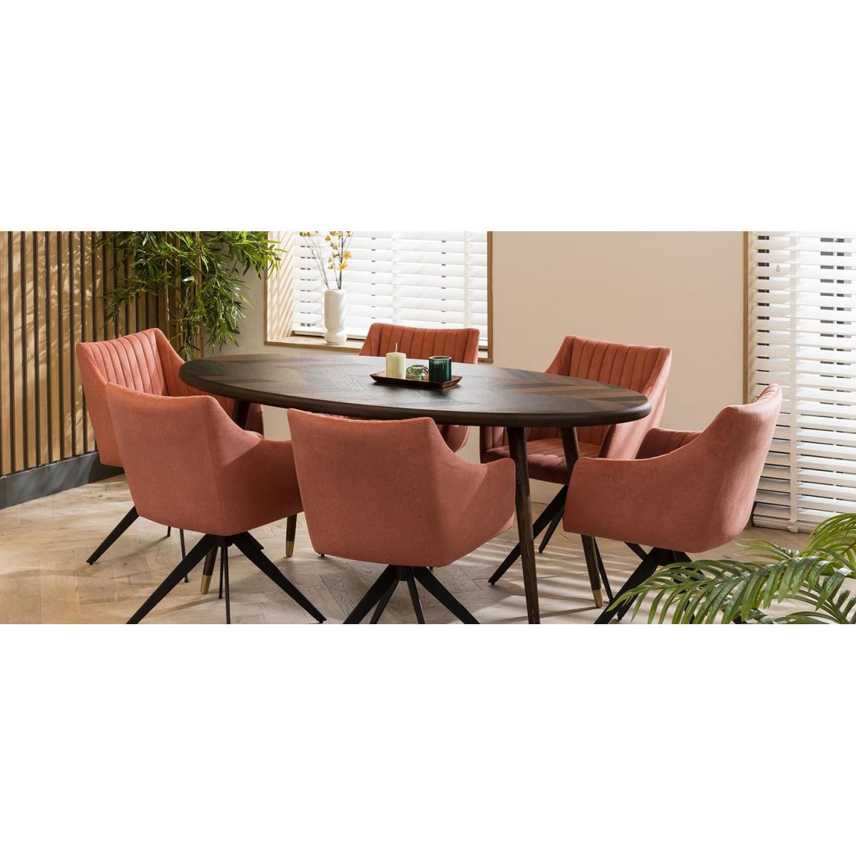 Modern 6 Seater Oval Dining Set Swivel Carver Chairs With Arms Pink – image 5