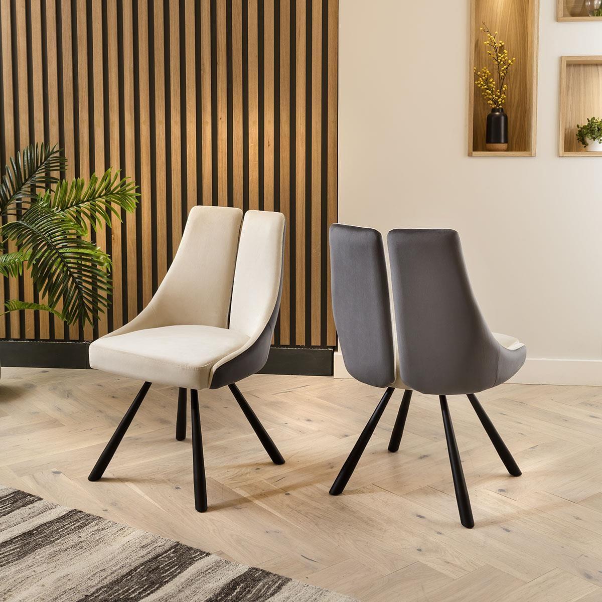 6 Seater Durable Grey Ceramic Extending Dining Table & Velvet Chairs Set – image 6