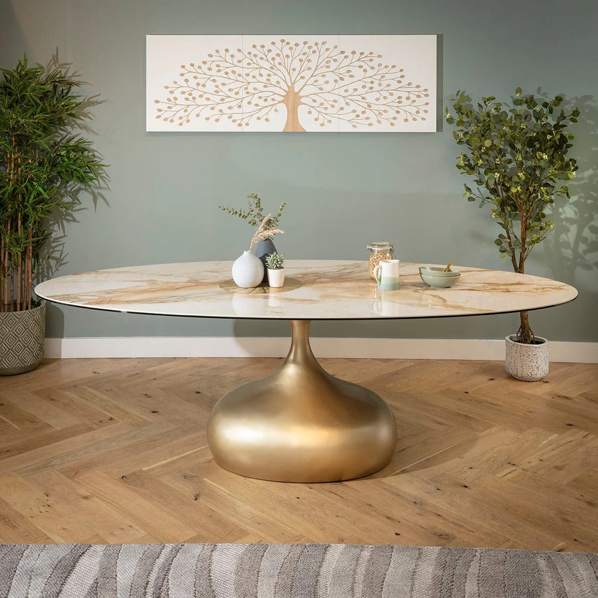 Large Oval 8 Seater Ceramic Marble Dining Table and Chairs Set Brown White – image 6