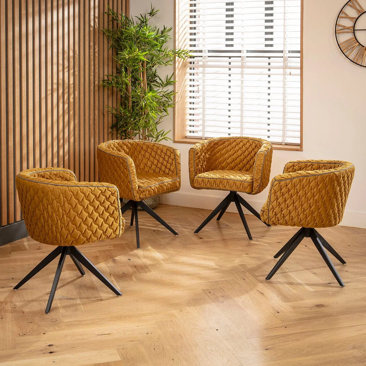 Modern Round Extendable Dining Table and Chairs 6 Seater Set Mustard Yellow & White Ceramic – image 8