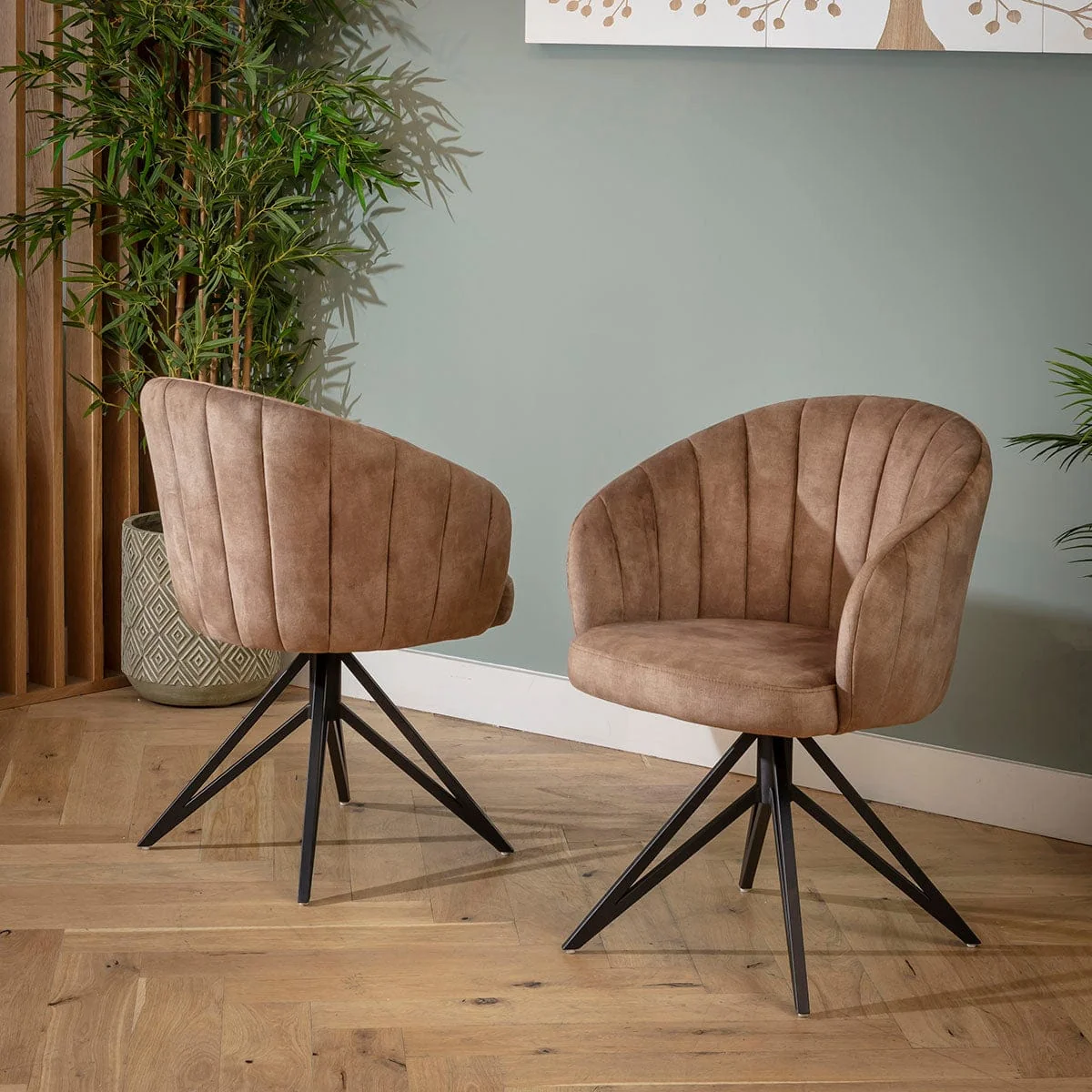 Contemporary 6 Seater Round Dining Table and Chairs Set Brown Walnut Wood – image 8