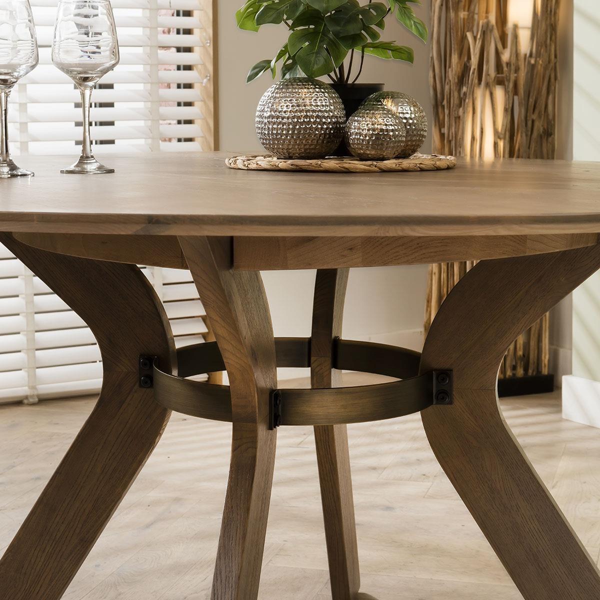 Modern Round Wooden Dining Table And 6 Beige Leather Modern Chair Set – image 8