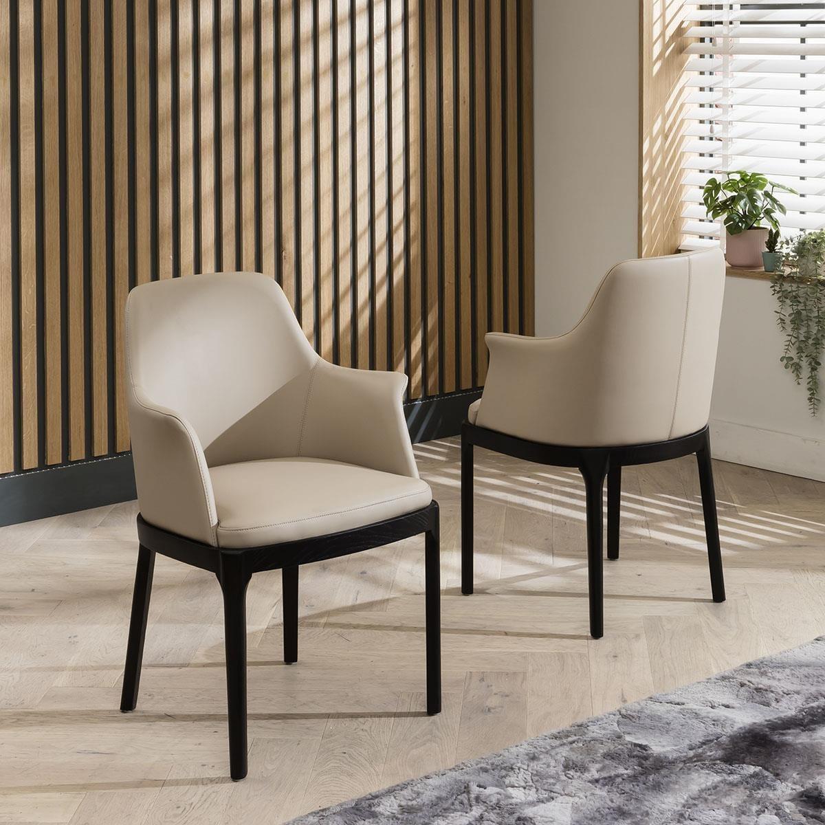 Modern Round Wooden Dining Table And 6 Beige Leather Modern Chair Set – image 10