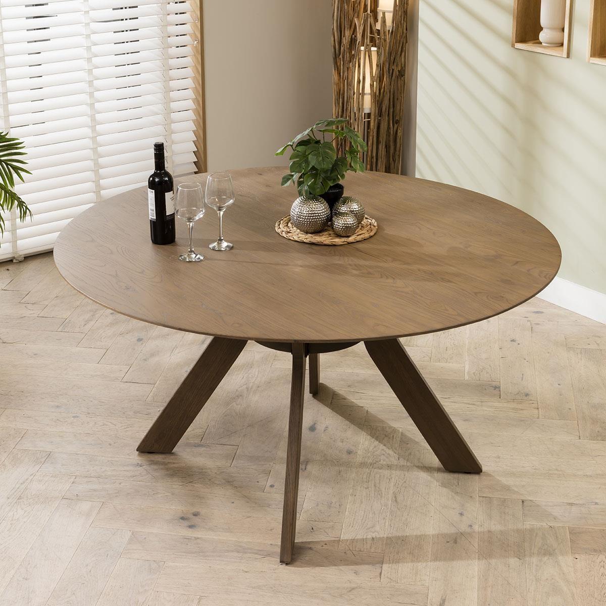 Modern 6 Chair Stained Round Solid Wooden Dining Table Set Red 150cm – image 9