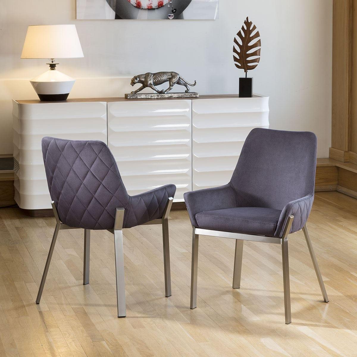 Modern 6 Seater Table And Chairs with Arms Dining Set Grey Charcoal – image 2