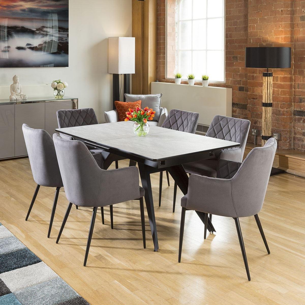 Marble Dining Table Concrete Melamine + 6 Medium Grey Carver Chairs – image 1