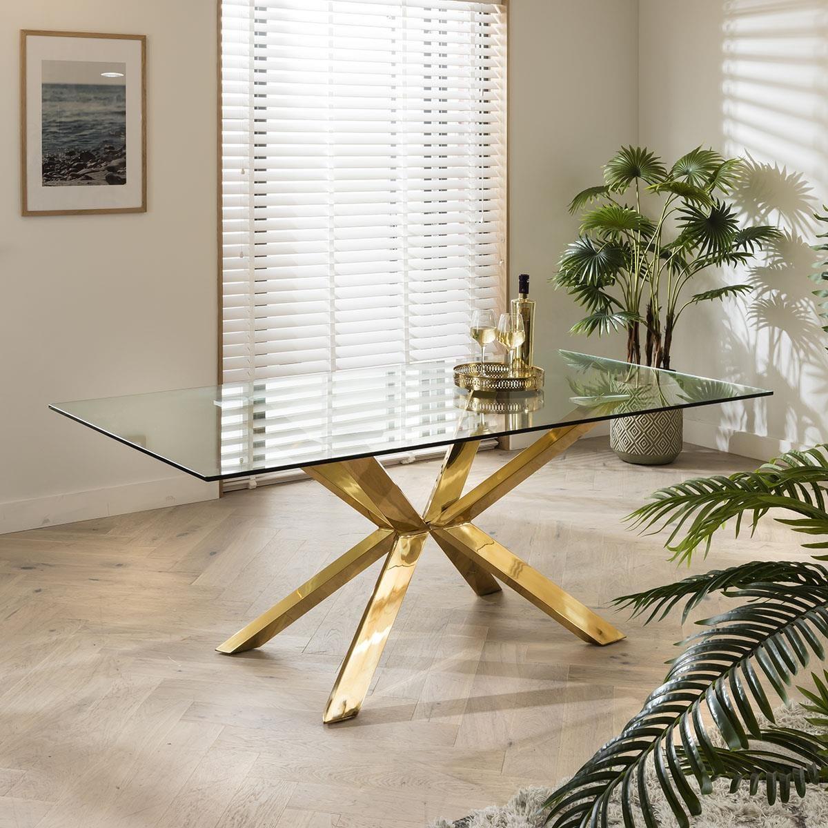 Gold Pedestal Glass Table & Cream Velvet Chairs - 6 Seater Dining Set – image 5