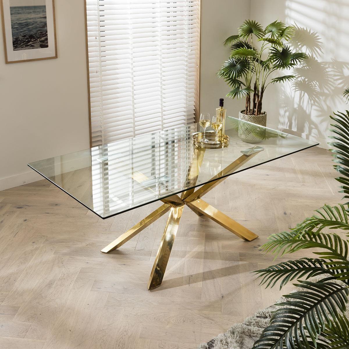 Gold Pedestal Glass Table & Cream Velvet Chairs - 6 Seater Dining Set – image 6