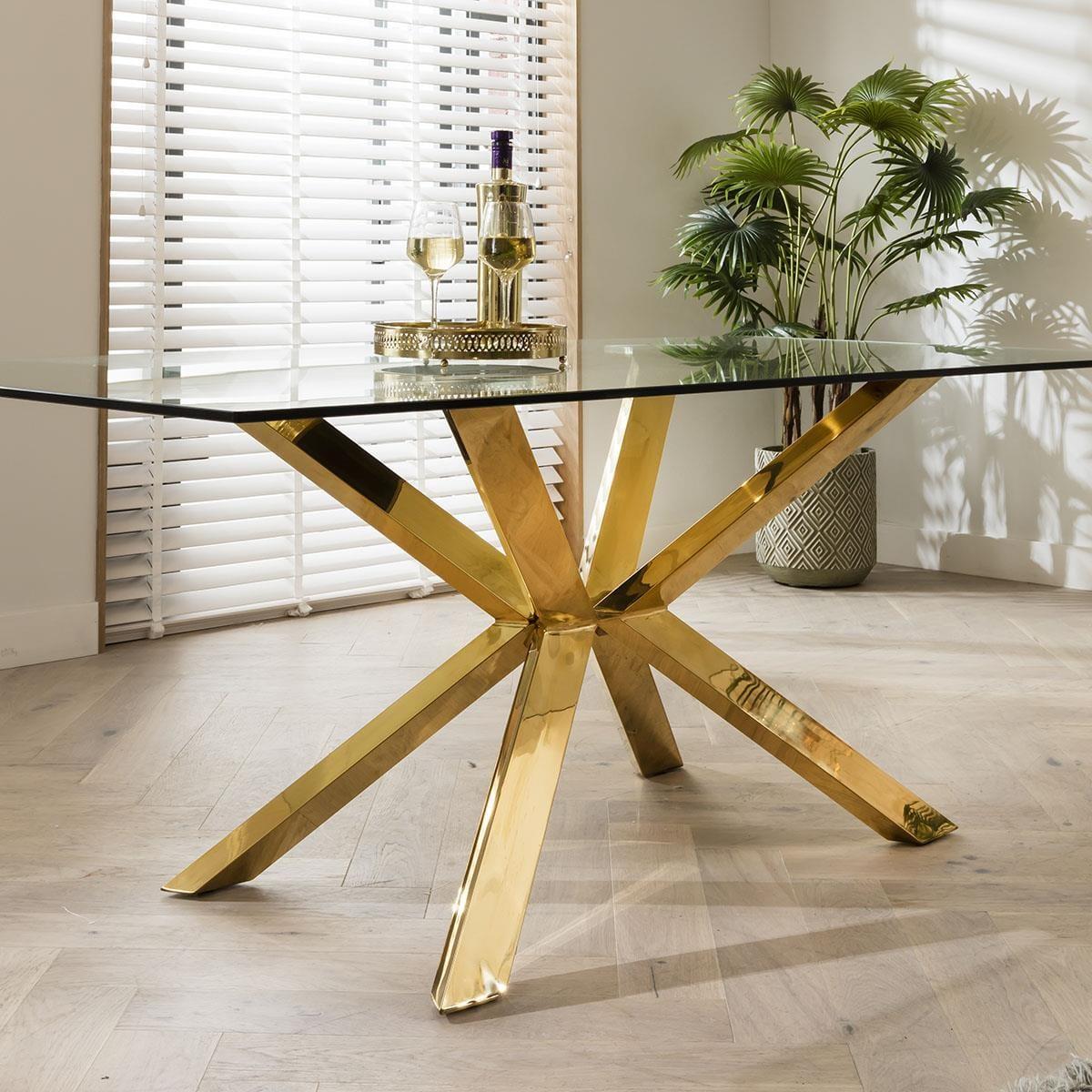 Gold Pedestal Glass Table & Cream Velvet Chairs - 6 Seater Dining Set – image 7