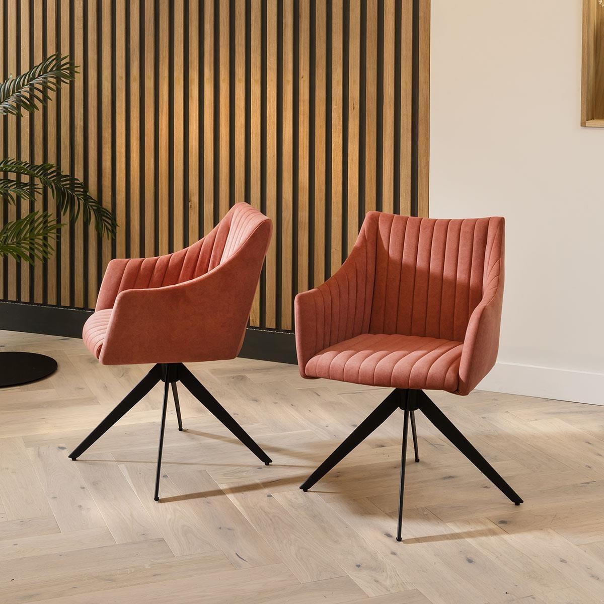 Modern 4 Seater Oval Dining Set Swivel Carver Chairs With Arms Pink – image 11