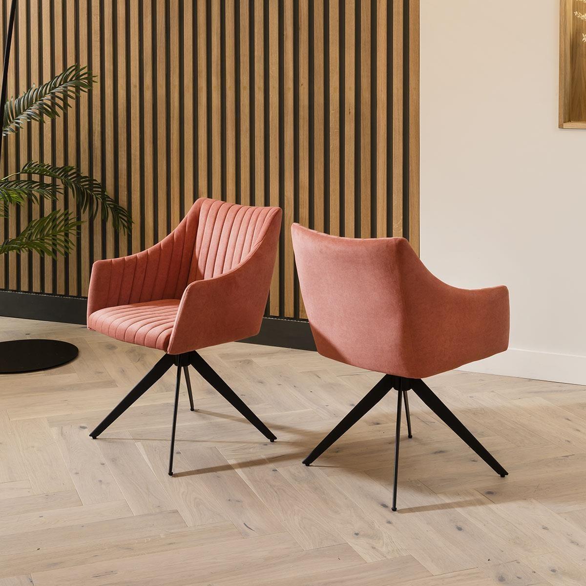 Modern 4 Seater Oval Dining Set Swivel Carver Chairs With Arms Pink – image 10