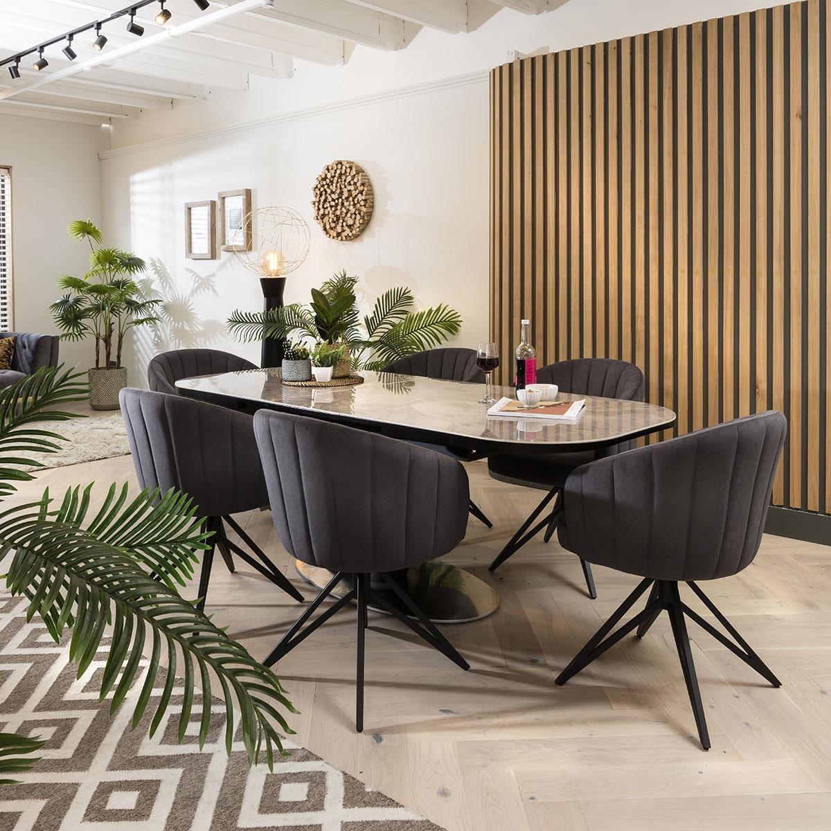 Grey Ceramic Extending Table & Grey Swivel Chairs - 6 Seater Dining Set – image 2