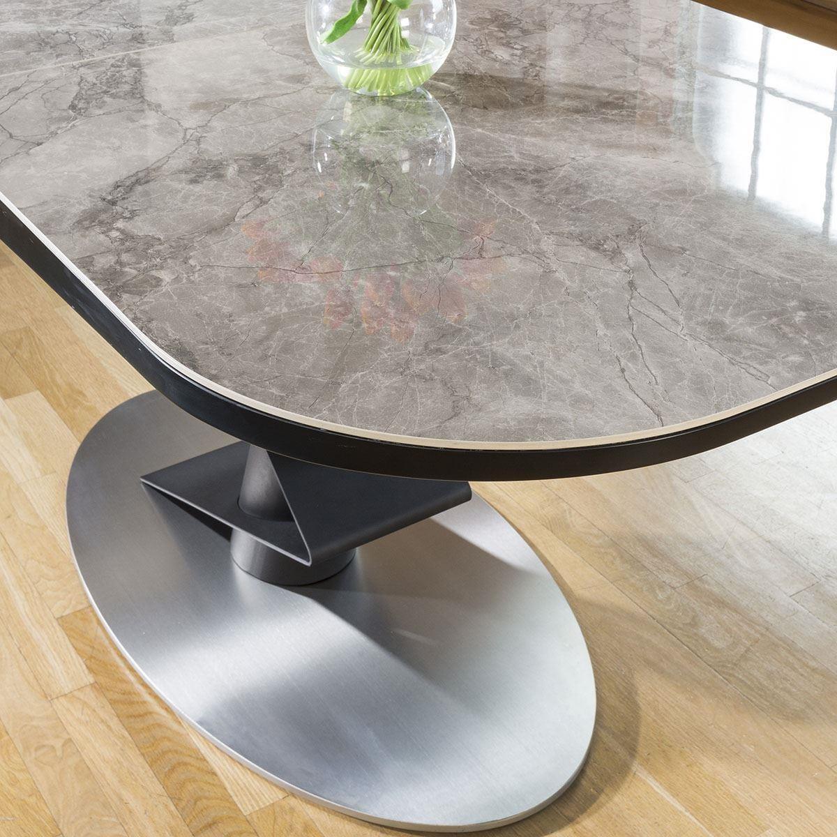 Grey Ceramic Extending Table & Grey Swivel Chairs - 6 Seater Dining Set – image 4