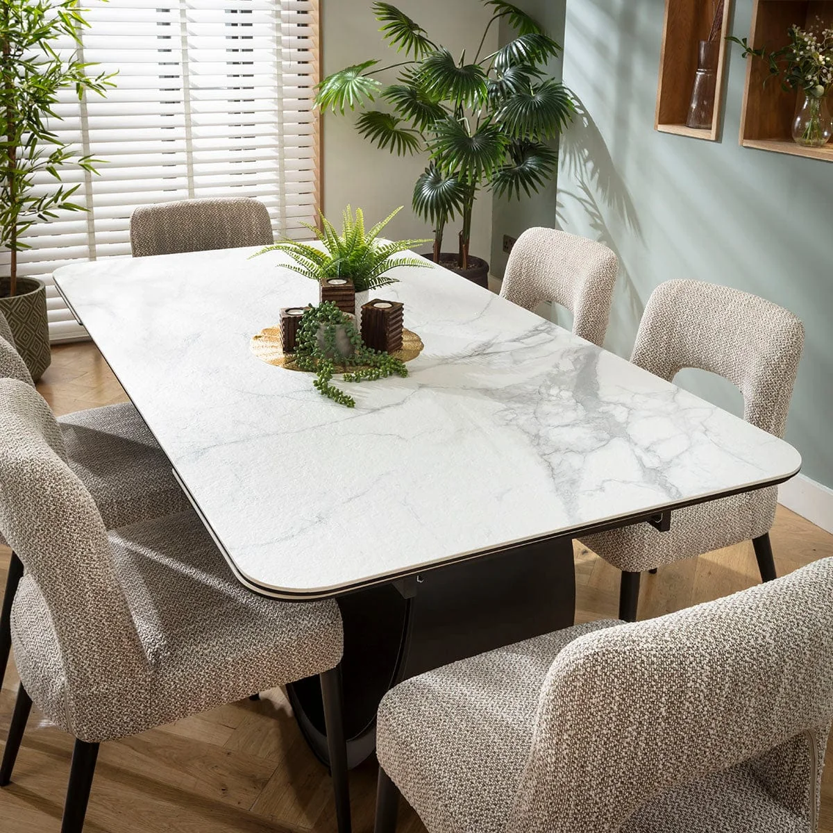 Modern Extendable Dining Table and Chairs 6 Seater Set Brown & Matte White Ceramic – image 5