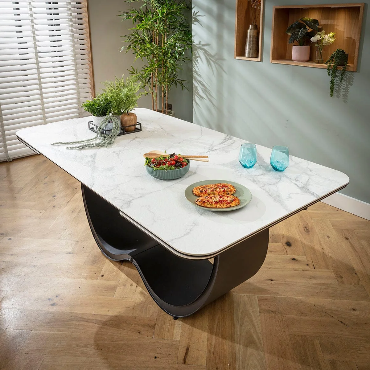 Modern Extendable Dining Table and Chairs 6 Seater Set Brown & Matte White Ceramic – image 8