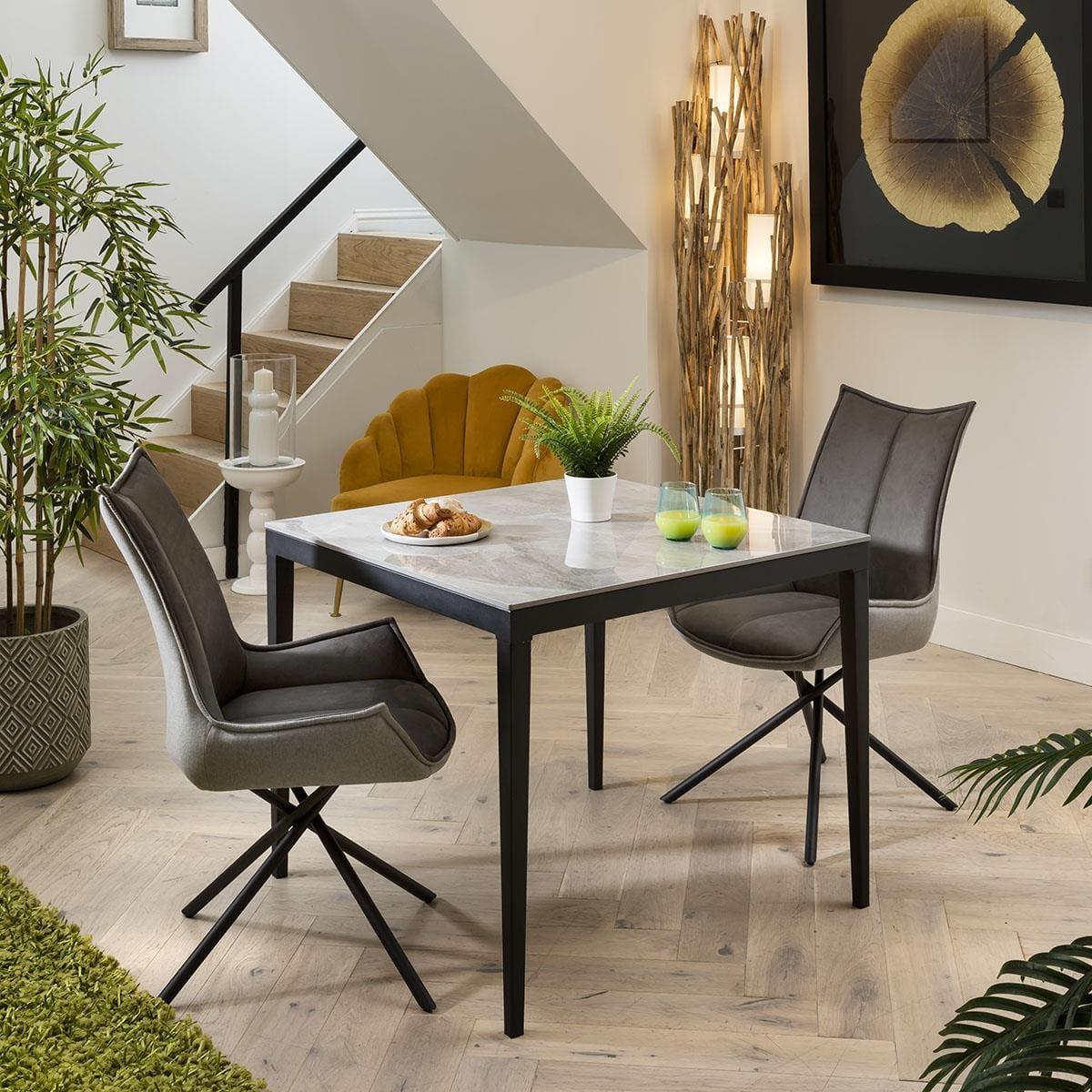 Modern 2 Seater Bistro Dining Set - Grey Ceramic Marble Dining Table And Chairs – image 3