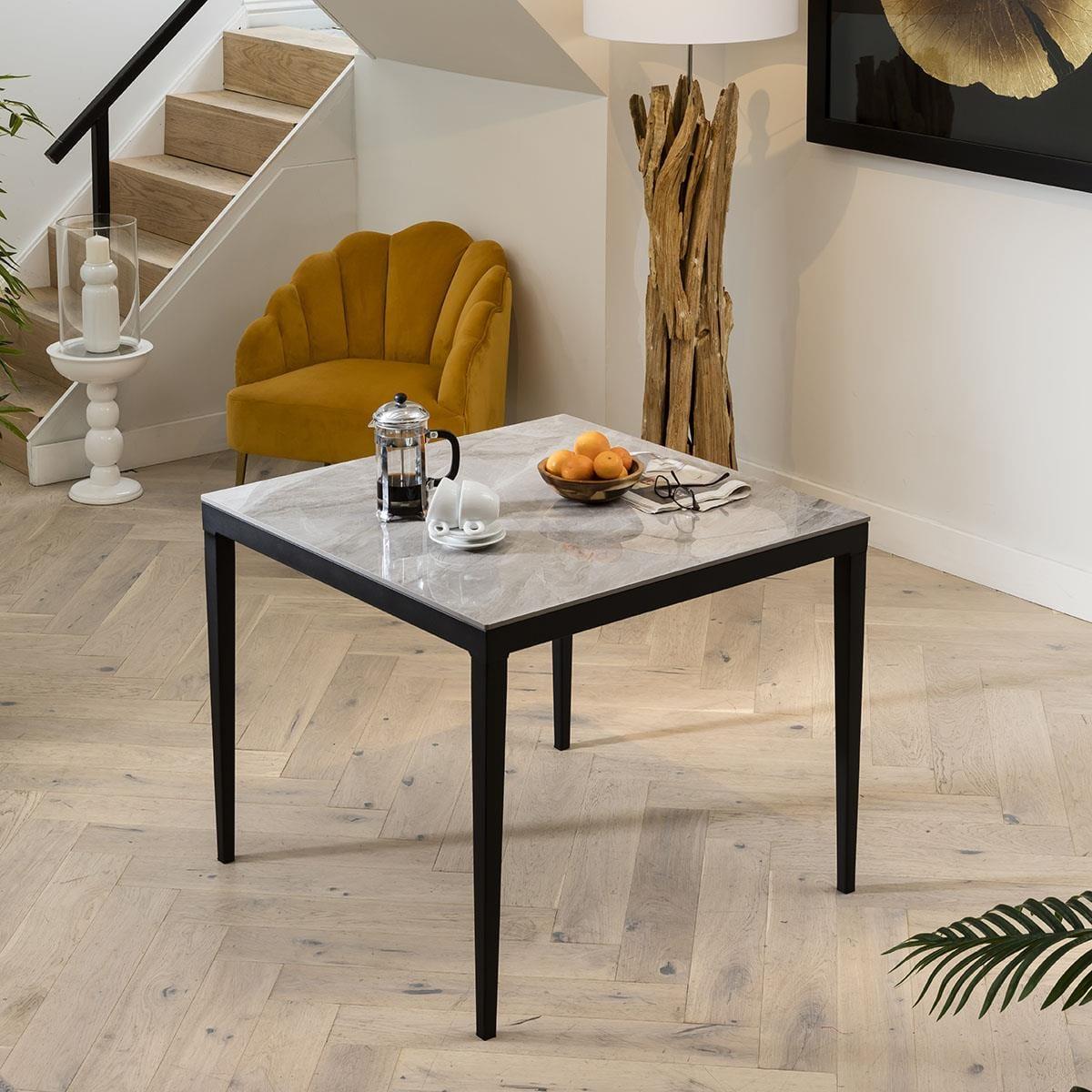 Modern 2 Seater Bistro Dining Set - Grey Ceramic Marble Dining Table And Chairs – image 8