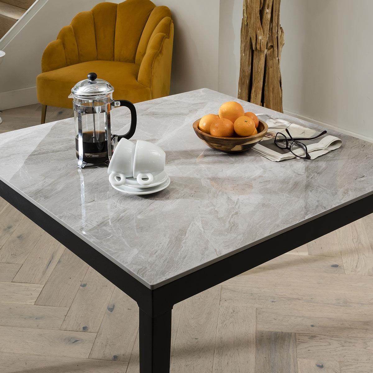 Modern 2 Seater Bistro Dining Set - Grey Ceramic Marble Dining Table And Chairs – image 9