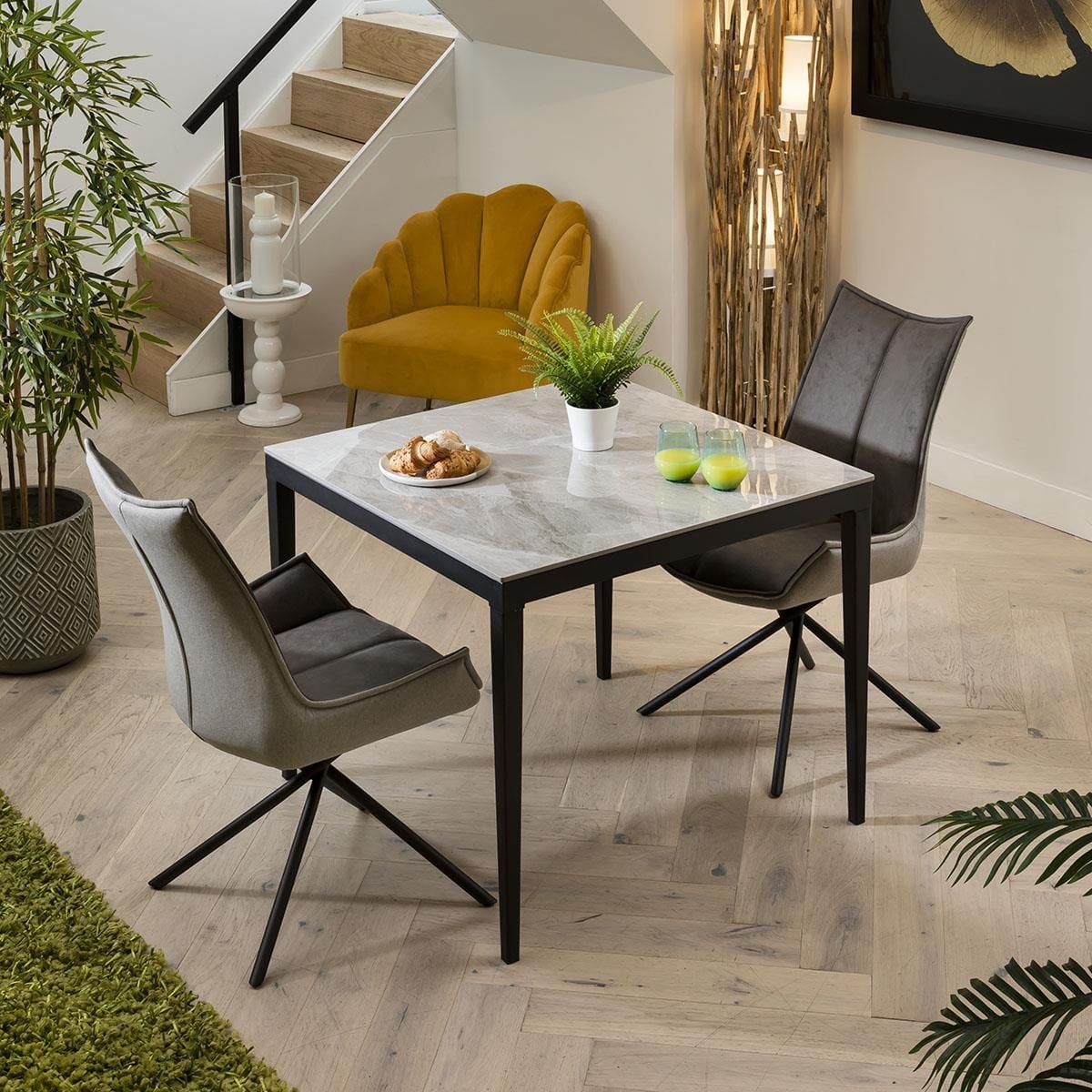 Modern 2 Seater Bistro Dining Set - Grey Ceramic Marble Dining Table And Chairs – image 1