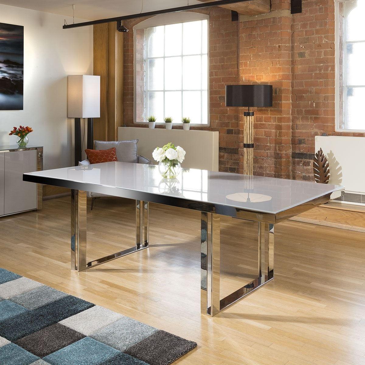 Quatropi Modern Large 8 Seater Dining Set Grey Gloss Charcoal Fabric – image 2