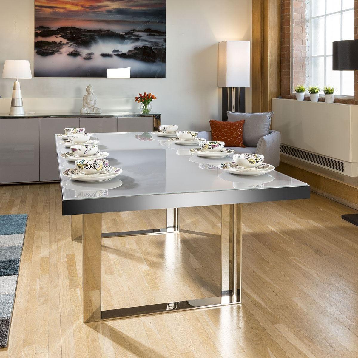 Quatropi Modern Large 8 Seater Dining Set Grey Gloss Charcoal Fabric – image 3