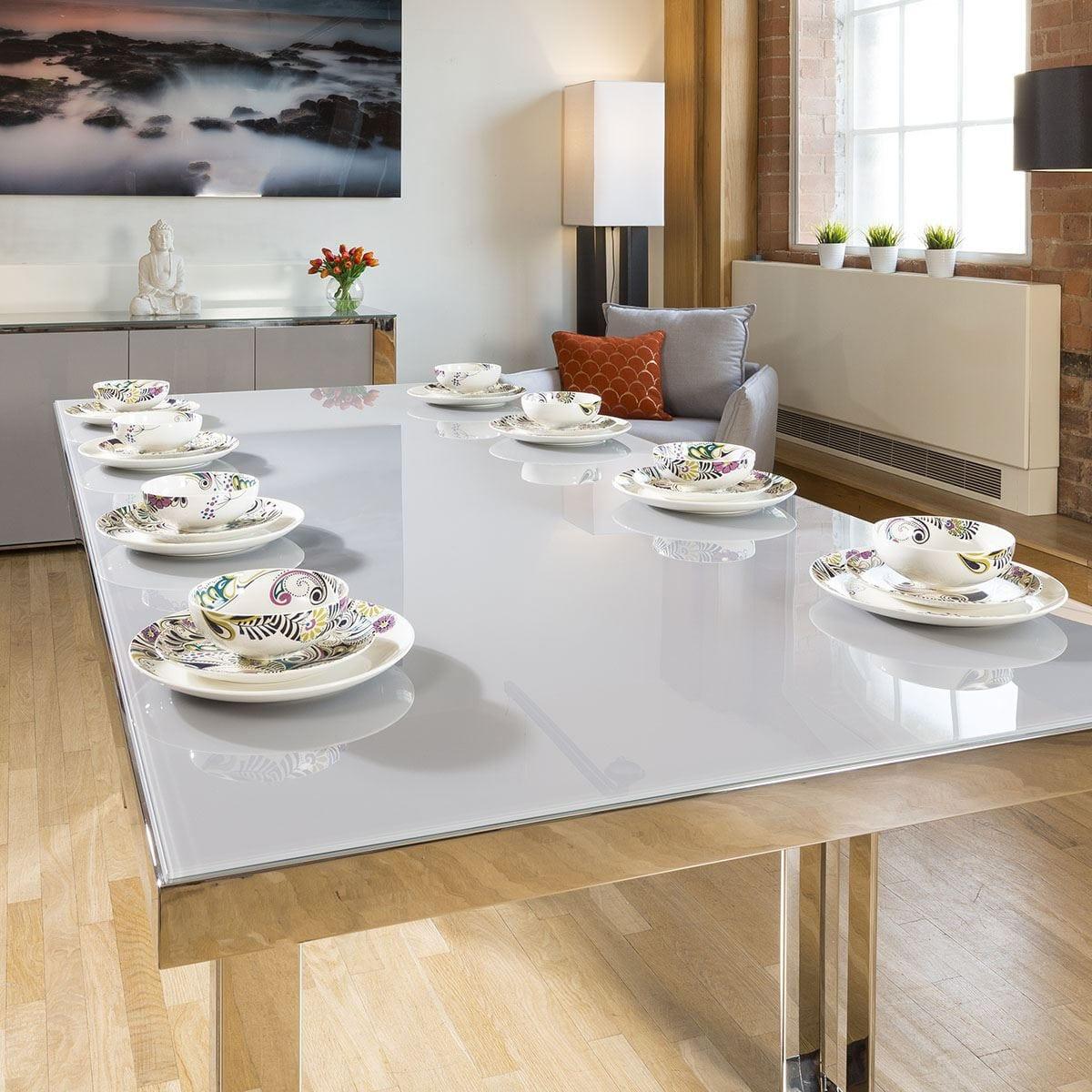 Quatropi Modern Large 8 Seater Dining Set Grey Gloss Charcoal Fabric – image 4