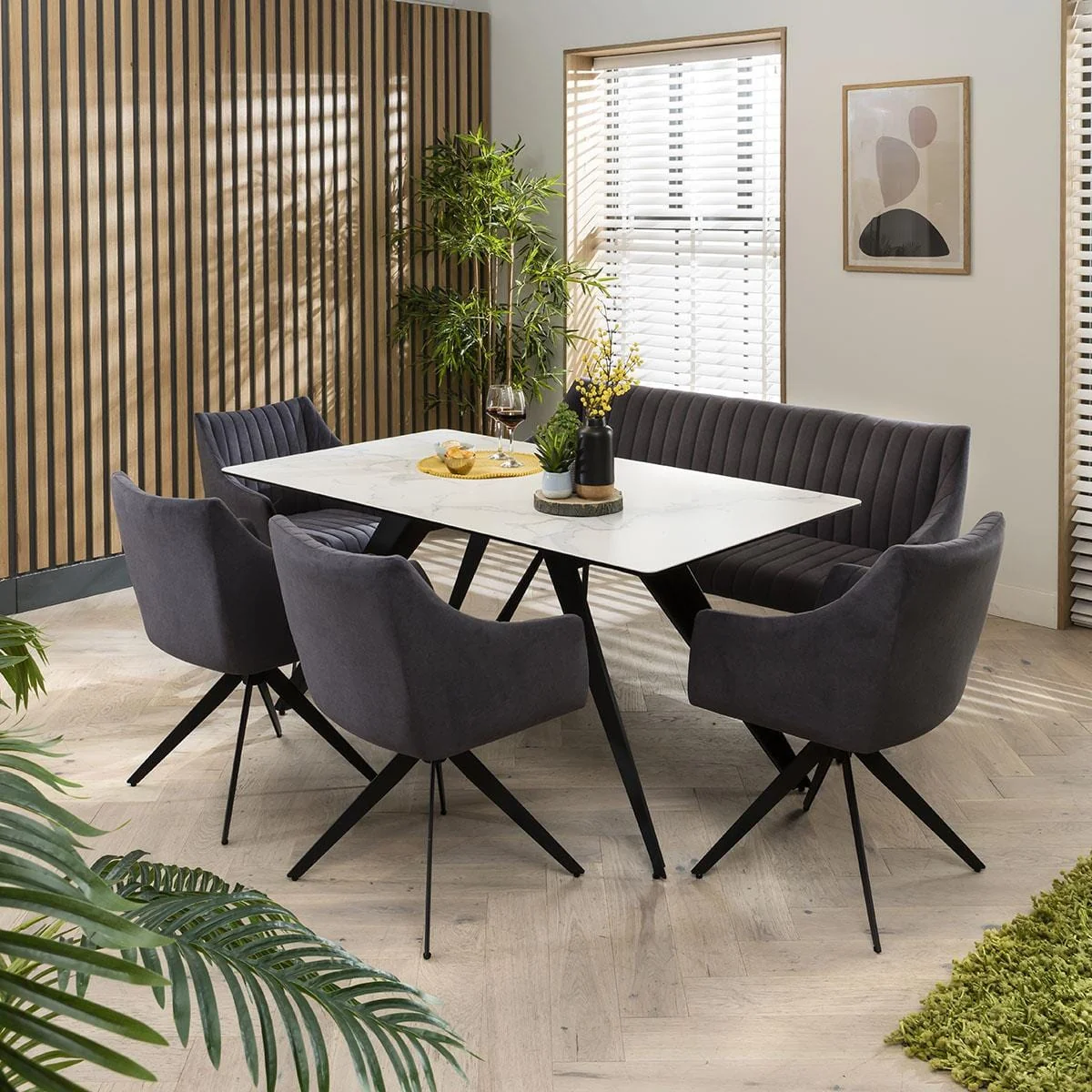 Zena 6 Seater Ceramic Bench Dining Set Grey & White – image 3