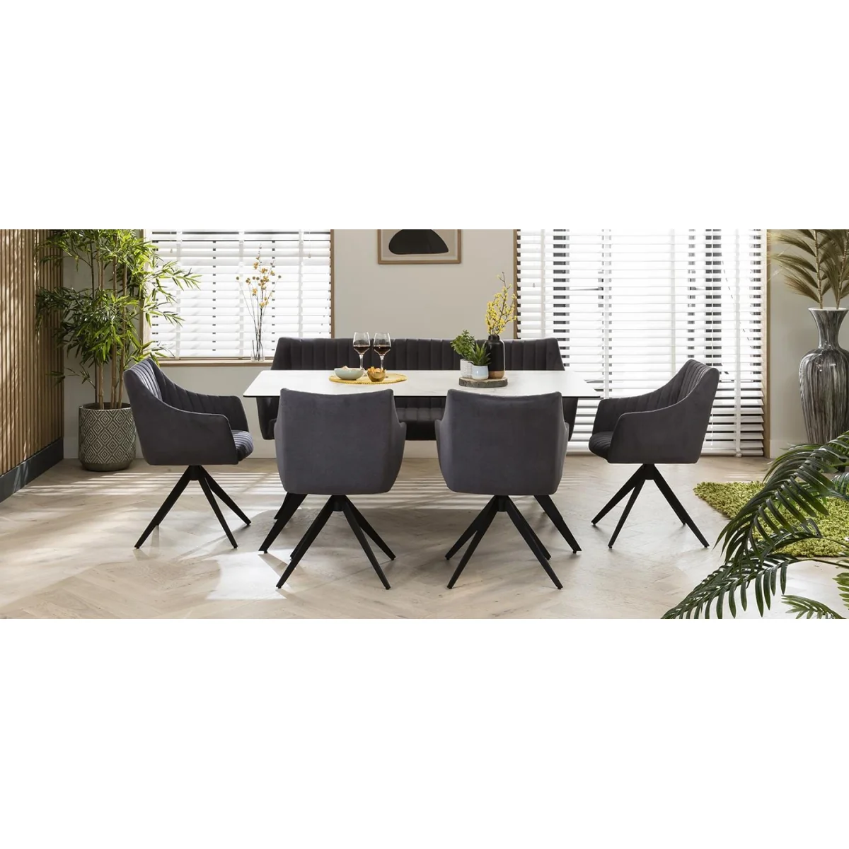 Zena 6 Seater Ceramic Bench Dining Set Grey & White – image 4