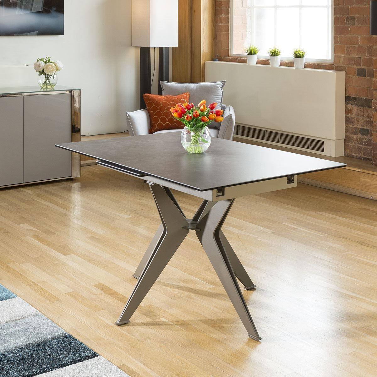 Quatropi 6 Seater Extending Dining Set - Grey Ceramic Table, Grey Swivel Chairs – image 3