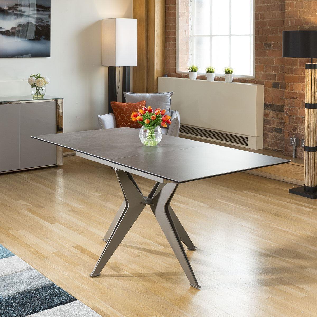 Quatropi 6 Seater Extending Dining Set - Grey Ceramic Table, Grey Swivel Chairs – image 4