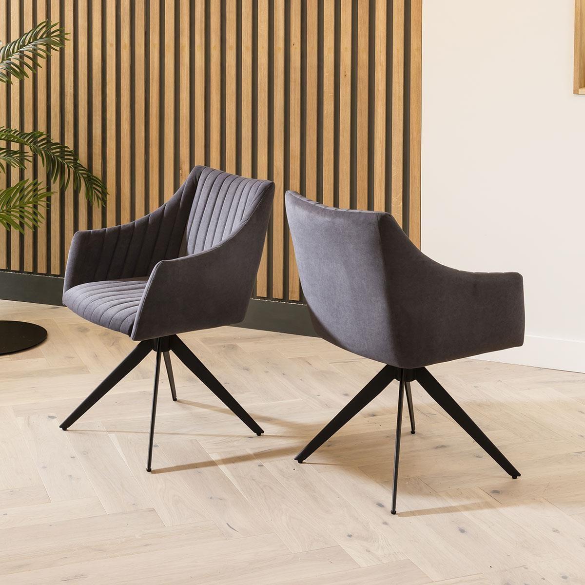 Quatropi 6 Seater Extending Dining Set - Grey Ceramic Table, Grey Swivel Chairs – image 7