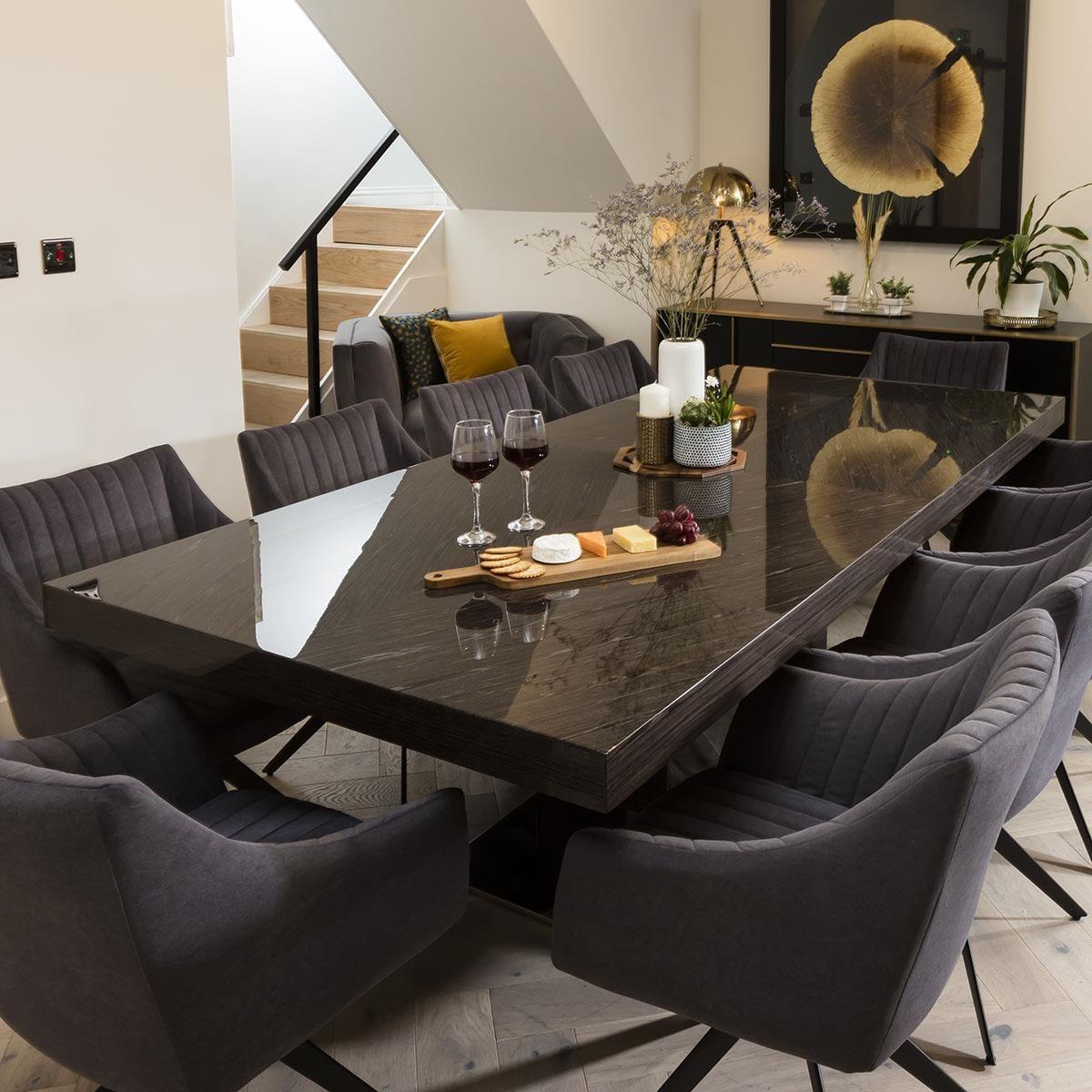 Large 10 Seater Large Gloss Grey Oak Dining Table and Luxury Swivel Chairs – image 2