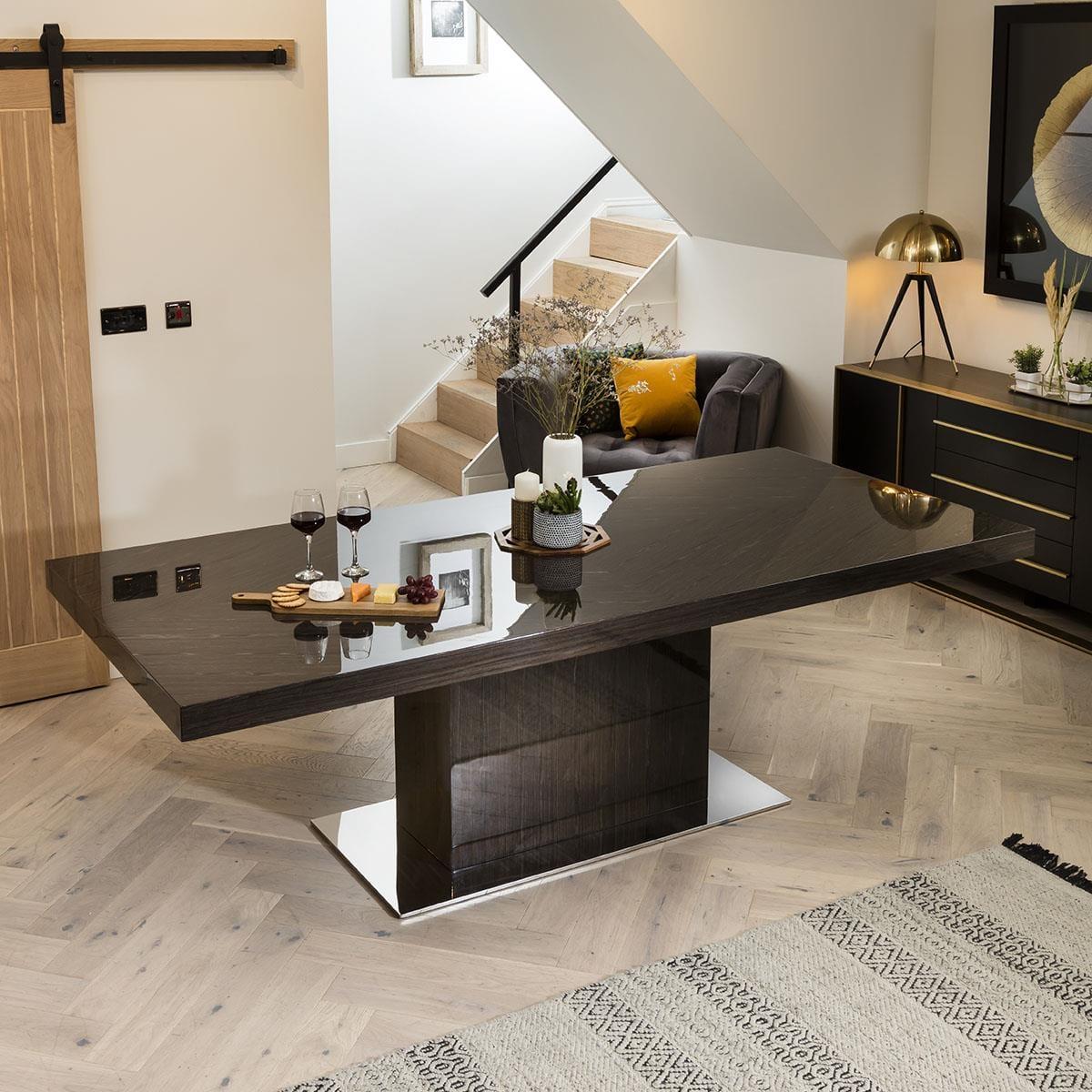 Large 10 Seater Large Gloss Grey Oak Dining Table and Luxury Swivel Chairs – image 5
