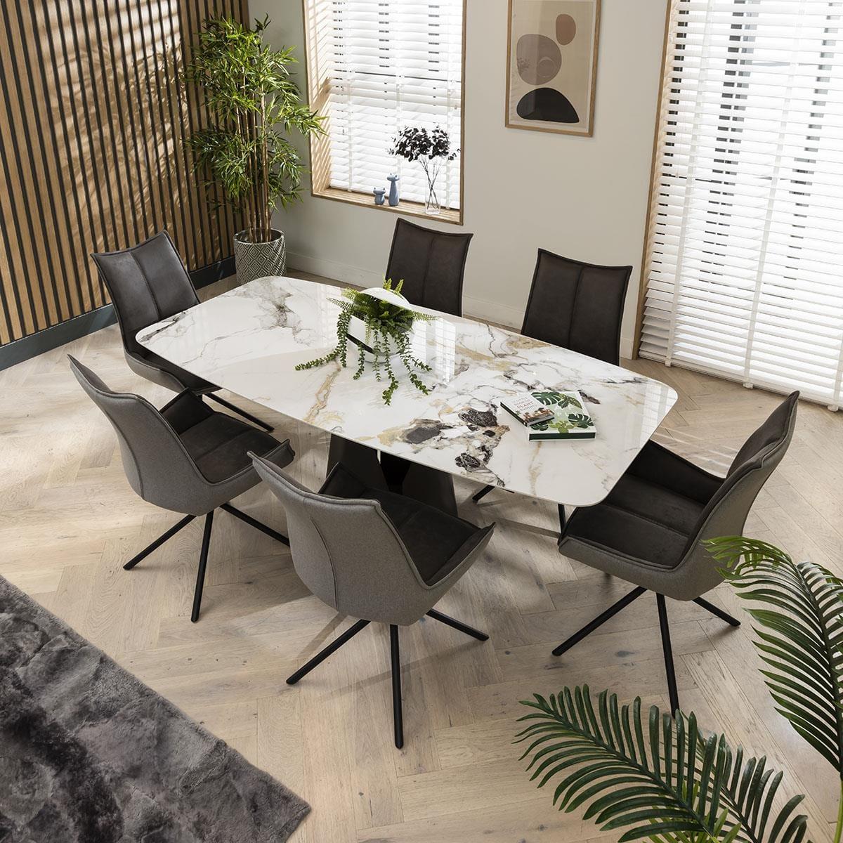 6 Seater Dining Set - Large Ceramic Dining Table And Grey Chairs – image 2