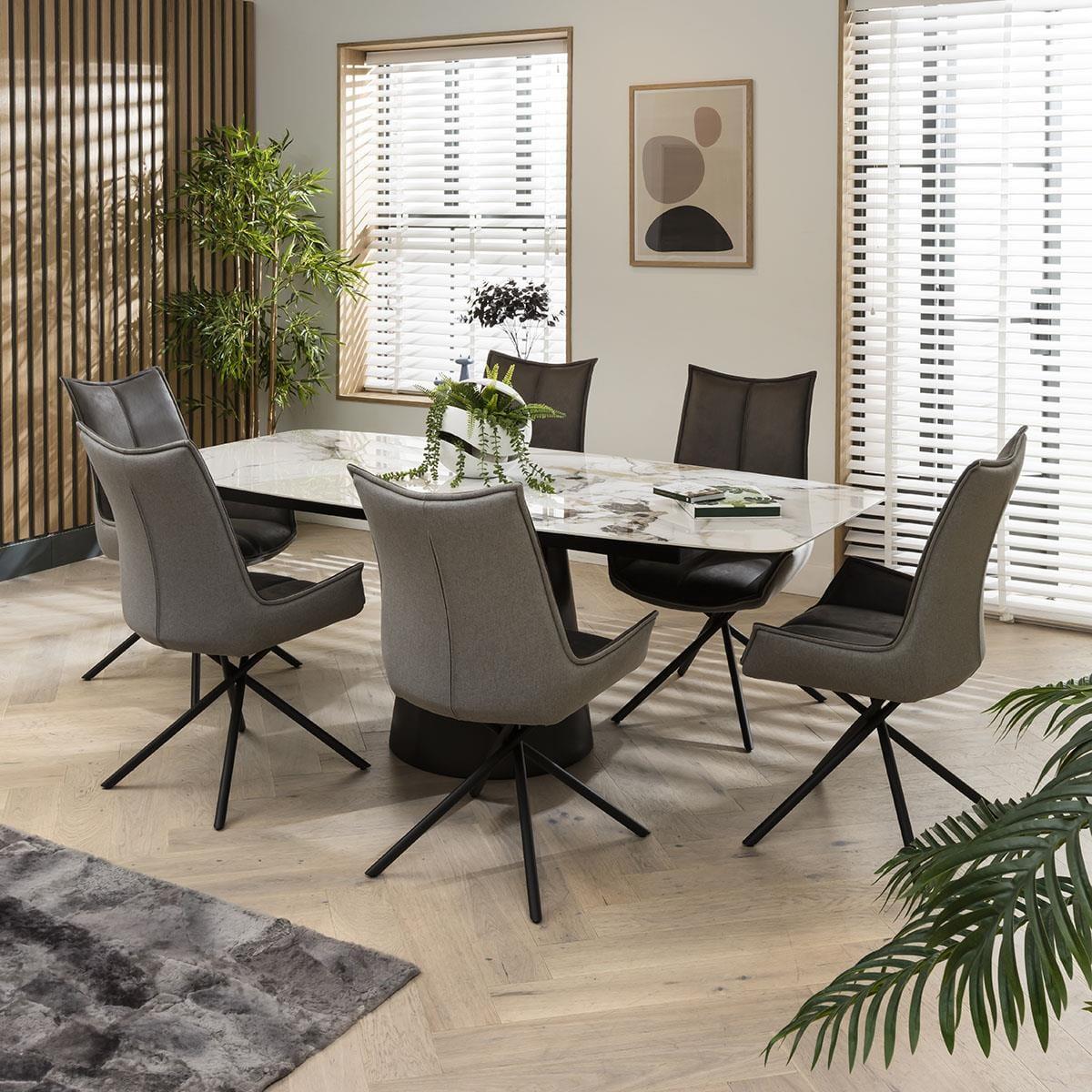 6 Seater Dining Set - Large Ceramic Dining Table And Grey Chairs – image 3