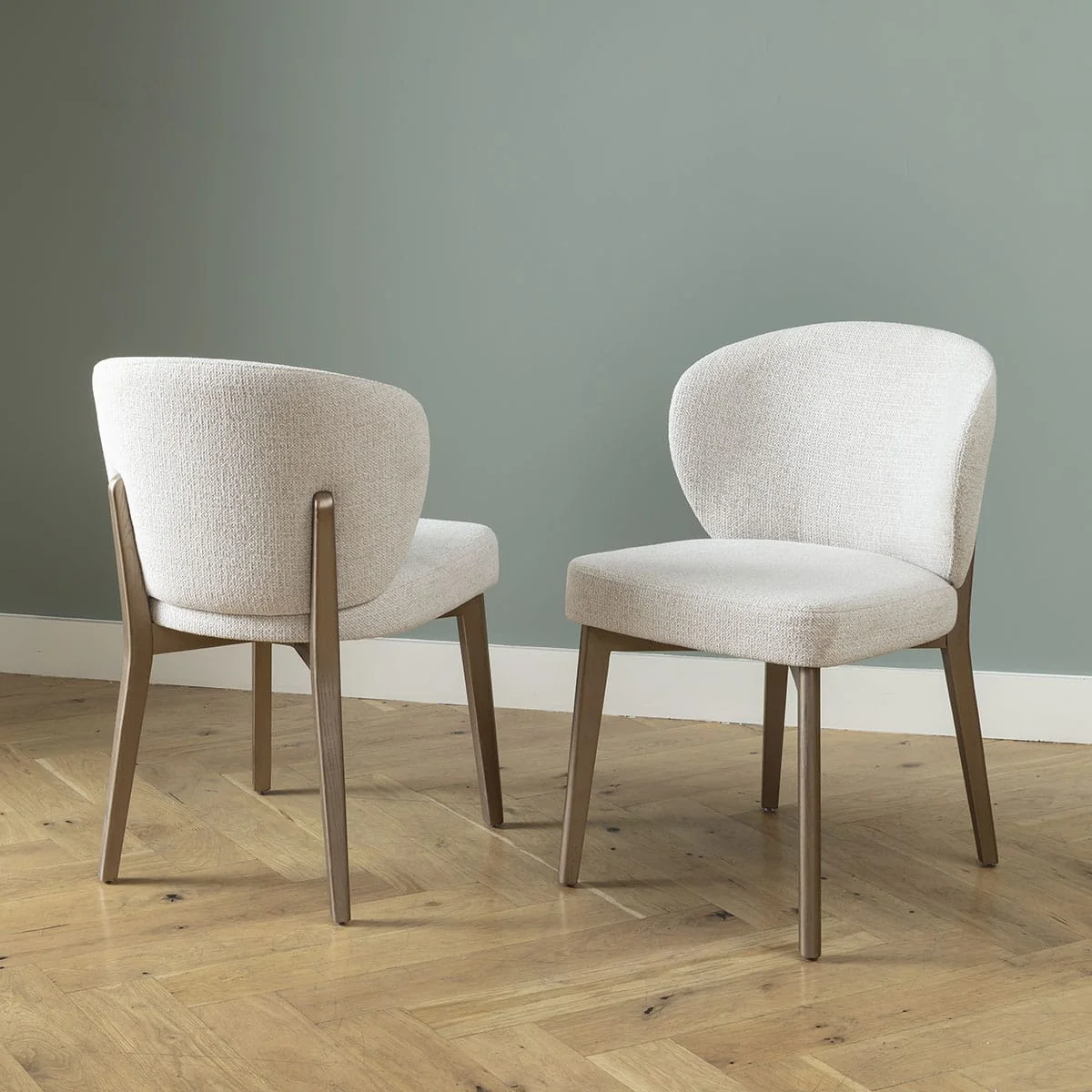 Modern 8 Seater Silver-Gold Oval Glass Dining Table and Chairs Sets Cream Hopsack – image 4