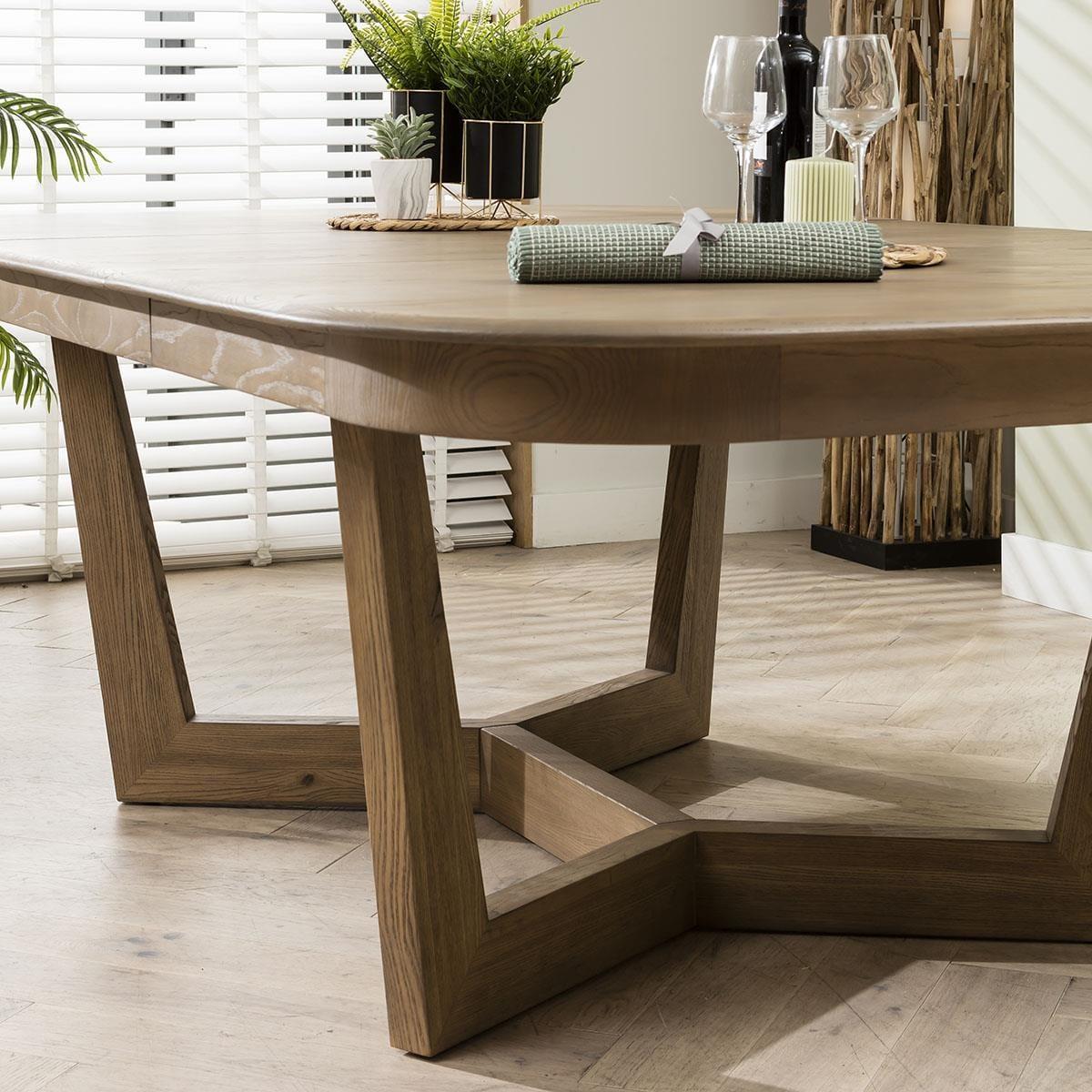 6 Seat Stained Wooden Extending Dining Table And Chairs Set Beige Leather – image 7
