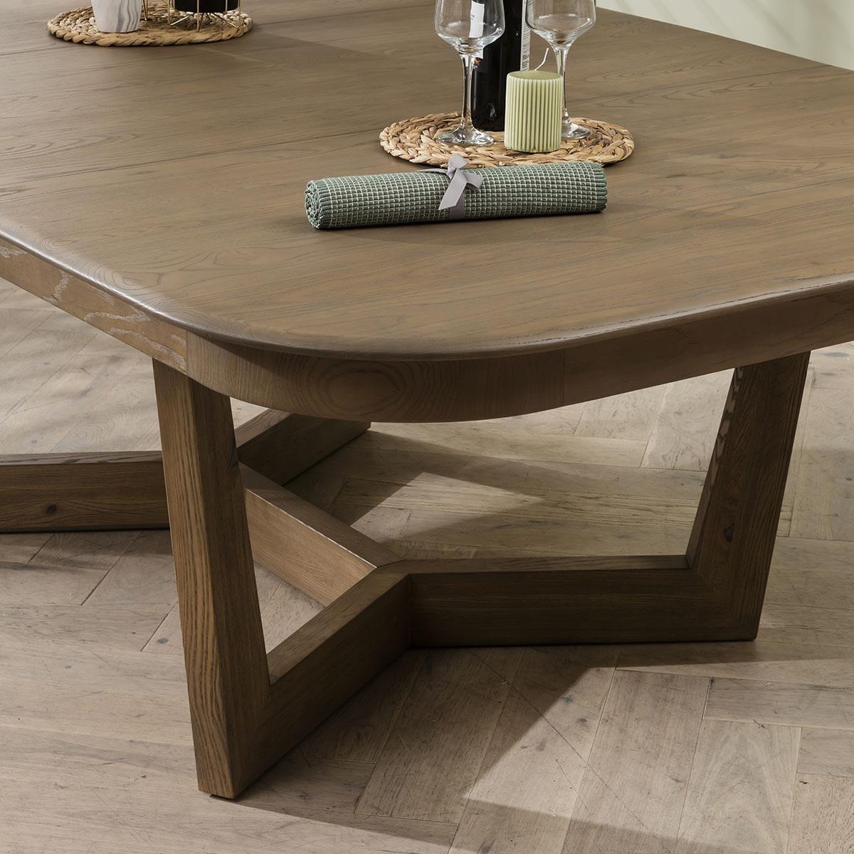 6 Seat Stained Wooden Extending Dining Table And Chairs Set Beige Leather – image 9