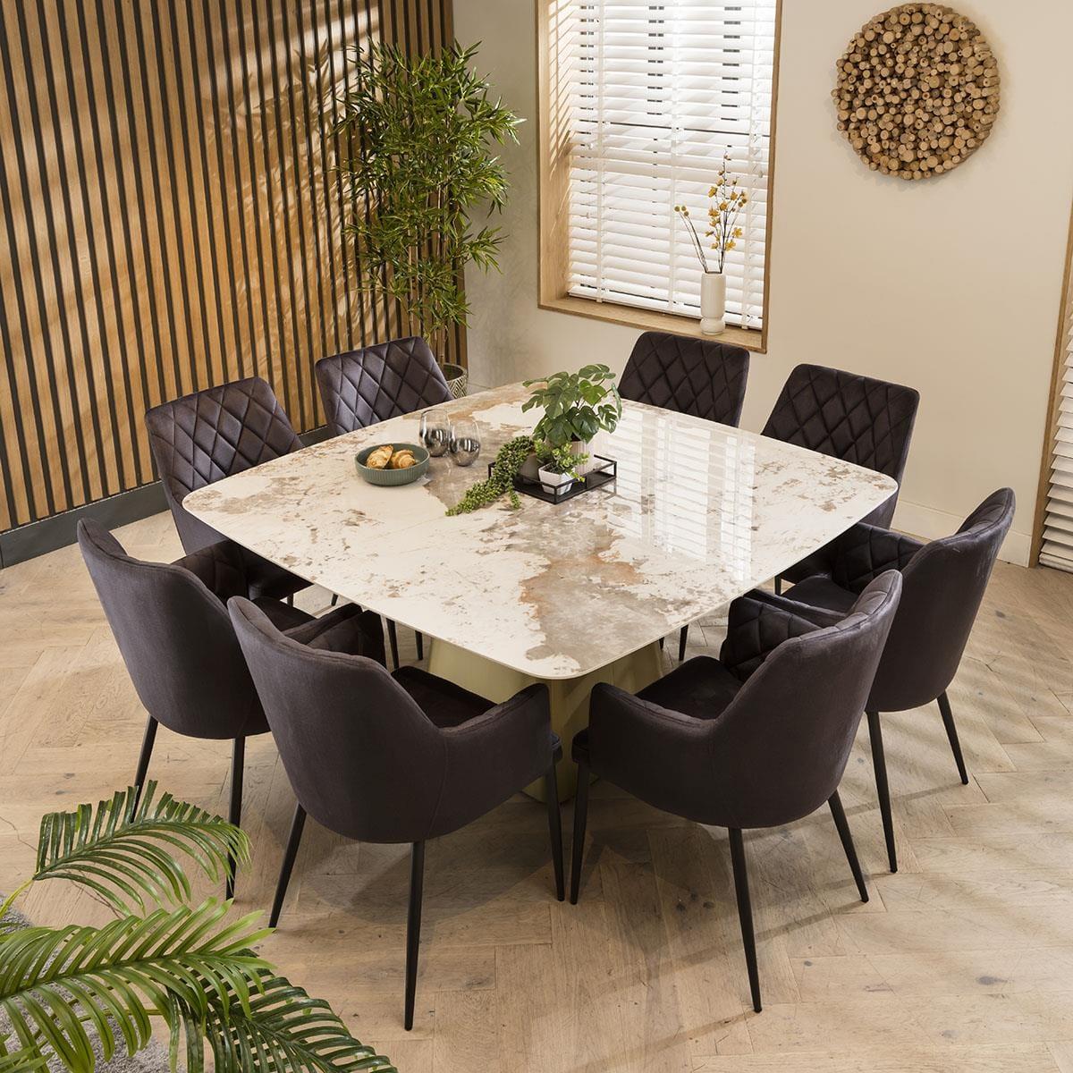 Duke 8 Seater Square Ceramic Dining Set Grey – image 4