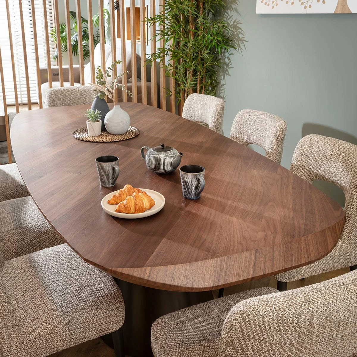 Large Modern 8 Seater Dining Table and Chairs Set Brown Walnut Wood – image 2