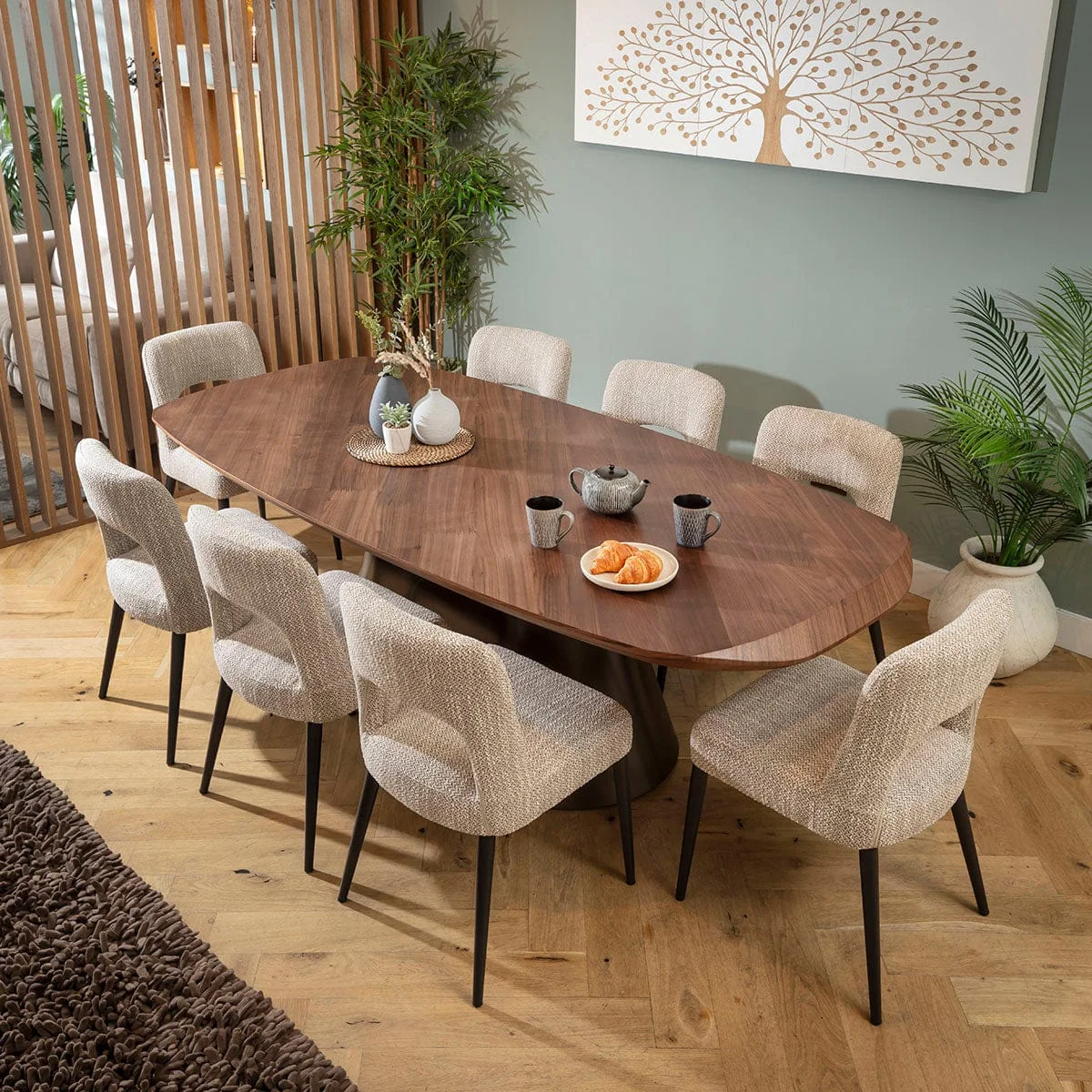 Large Modern 8 Seater Dining Table and Chairs Set Brown Walnut Wood – image 4