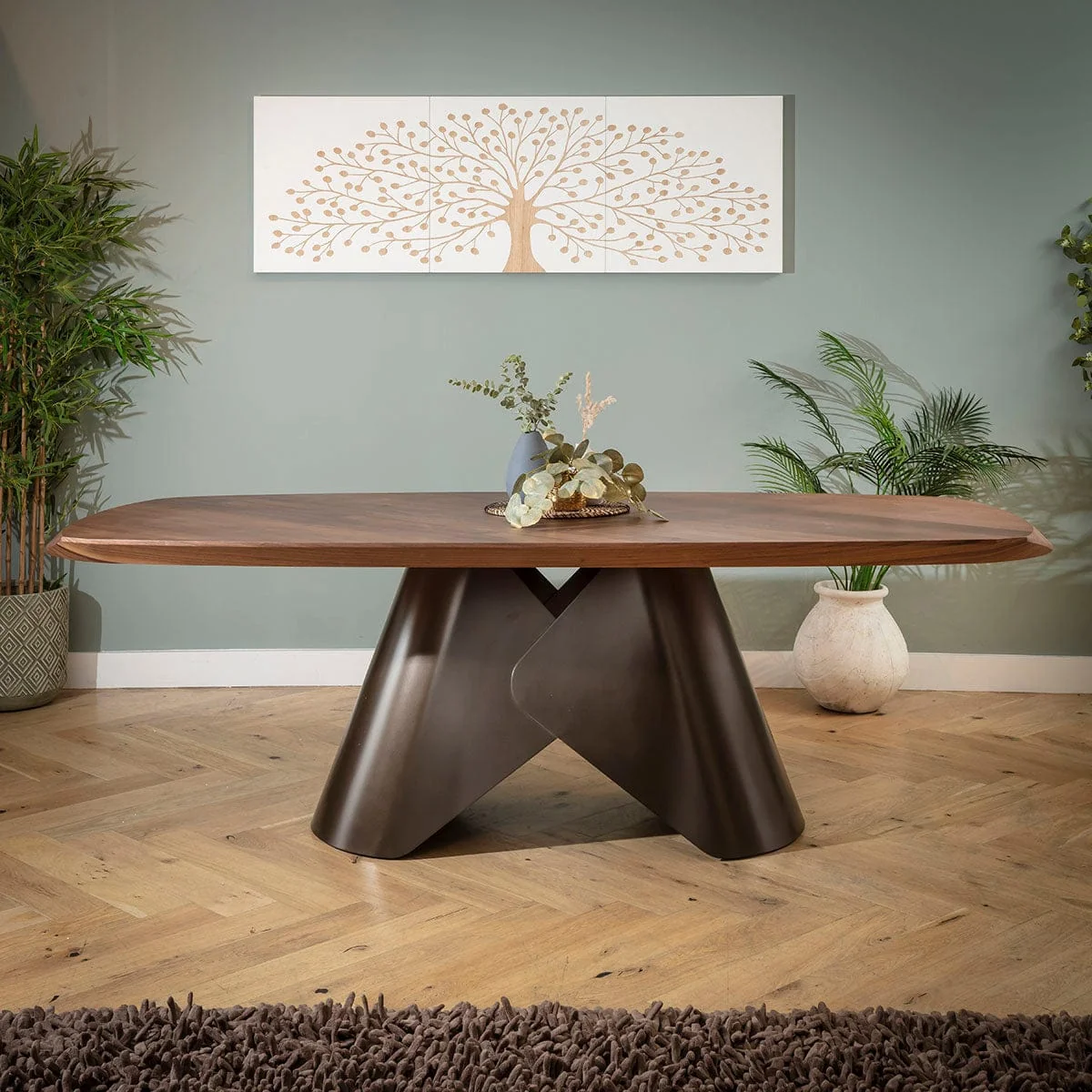Large Modern 8 Seater Dining Table and Chairs Set Brown Walnut Wood – image 6