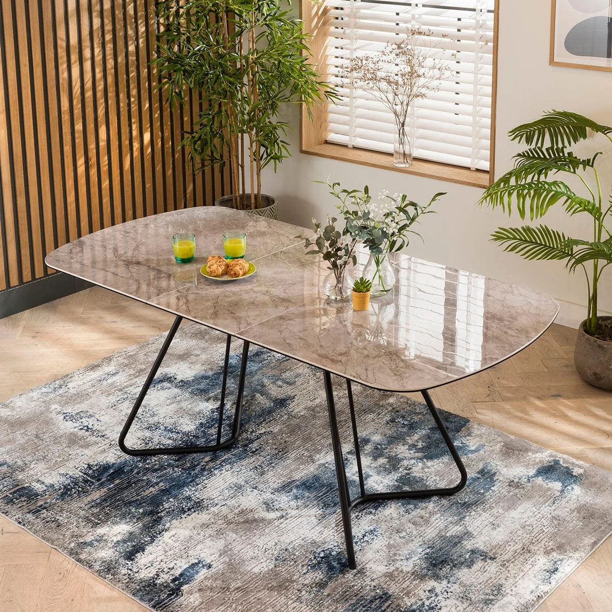 Modern 8 Seater Extendable Corner Bench Dining Set Stone & Grey Ceramic L3 – image 3