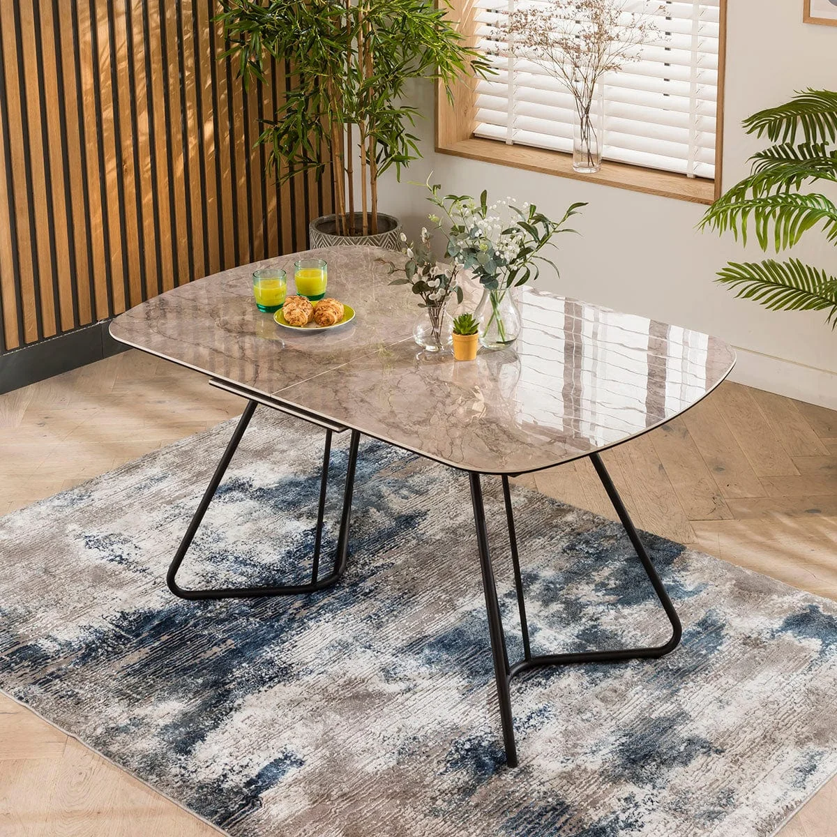 Modern 8 Seater Extendable Corner Bench Dining Set Stone & Grey Ceramic L3 – image 4